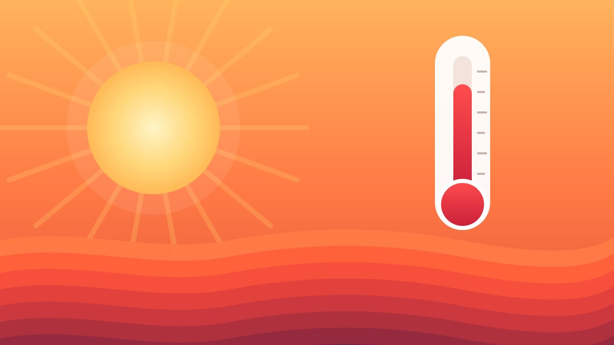Illustrazione: sole, termometro e onde di calore